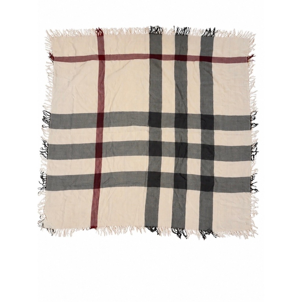 Burberry 100% Extra Fine Merino Wool Check Square Scarf Wrap Stone 110x110